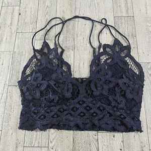 FREE PEOPLE Reese Spaghetti Strap Lace Bralette Navy Blue Size Small Coquette